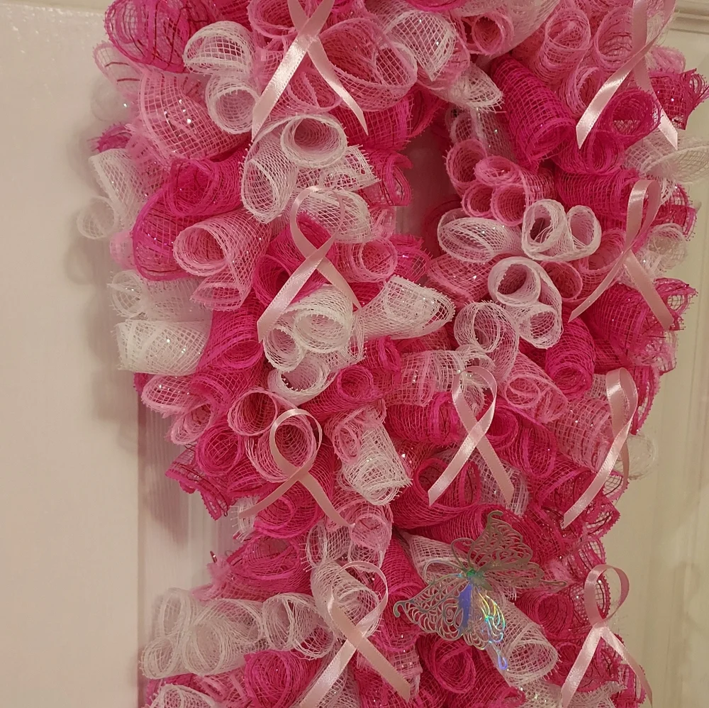 Breast Cancer Awareness Wreath Swag for Door or Wall, Great Gift
